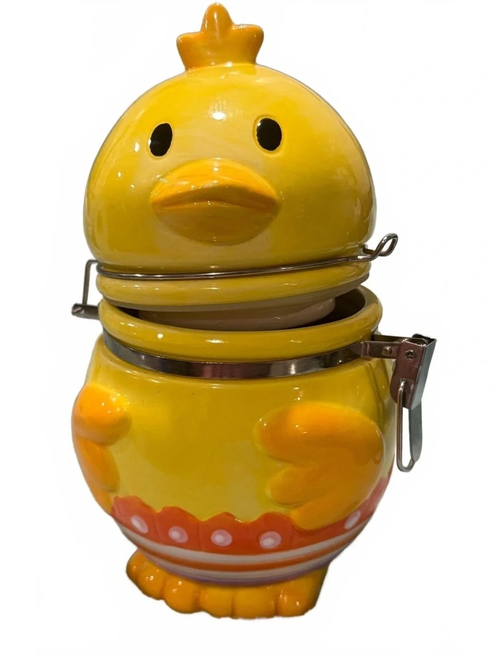 Ceramic Yellow Baby Chick Boston Warehouse Hinged Locking Lid Canister/Jar